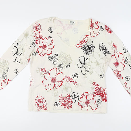 Kaliko Women's Multicoloured Floral V-Neck Top Size 14