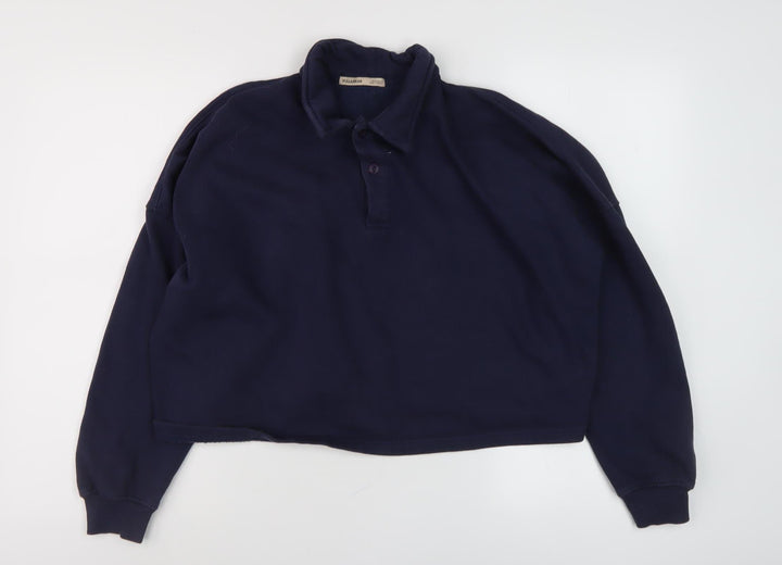 Pull & Bear Men's Blue Collared Sweatshirt M