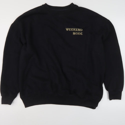 Pull&Bear Men's Black Medium Crew Neck Sweatshirt