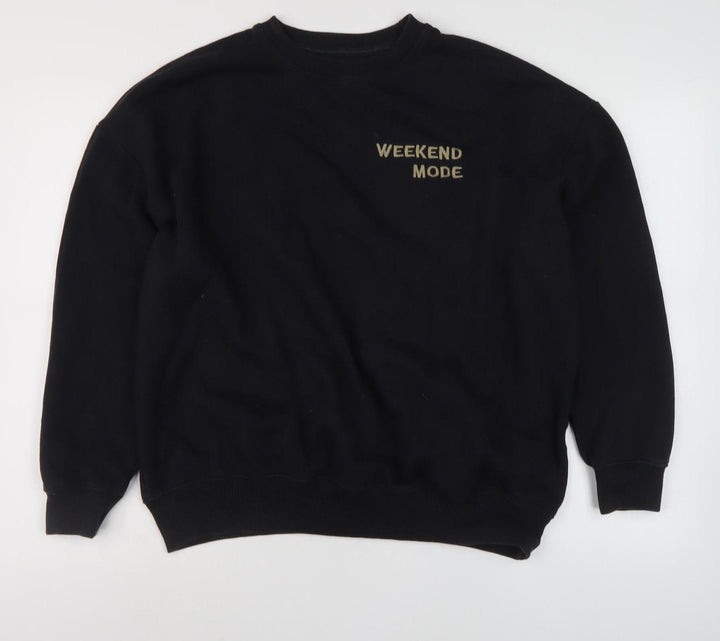 Pull&Bear Men's Black Medium Crew Neck Sweatshirt