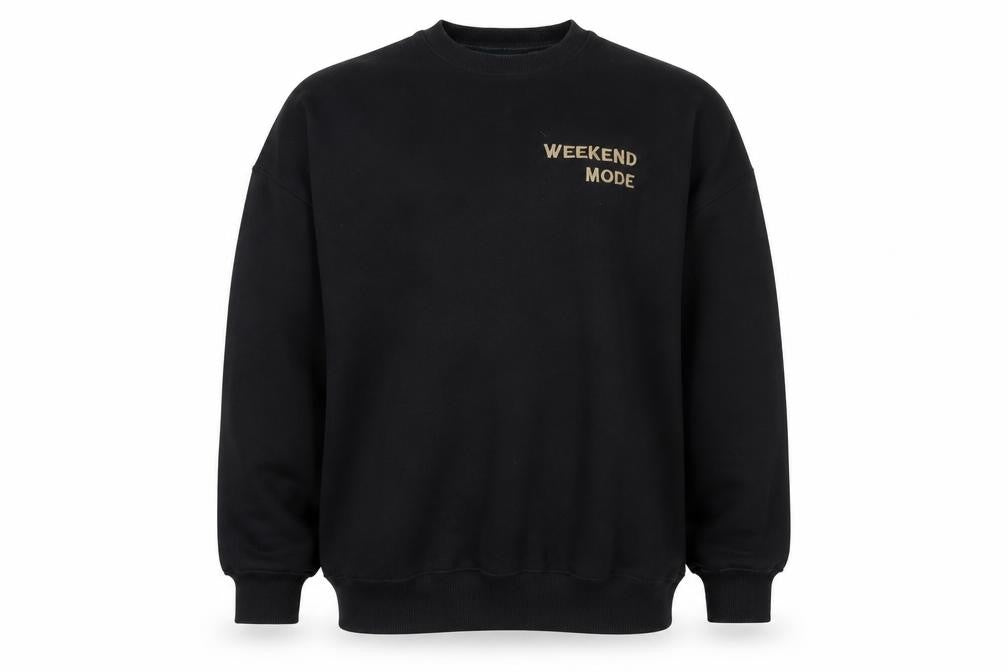 Front view of Pull&Bear Men's Black Medium Crew Neck Sweatshirt