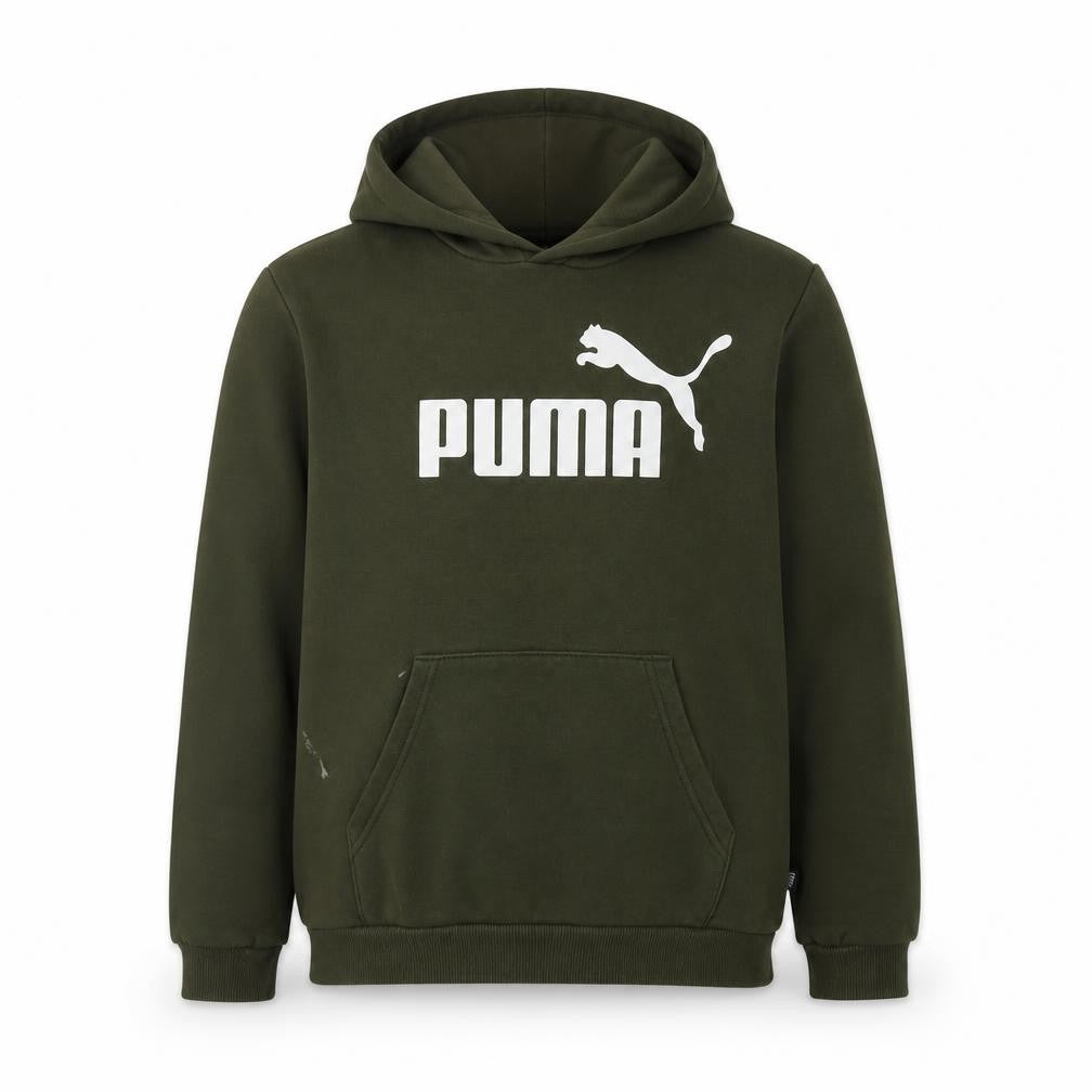 Front view of Puma boys’ green hoodie, size 16, years, pullover style