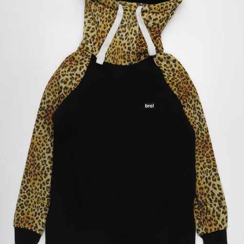 bro! Unisex Black Leopard Print M Hoodie