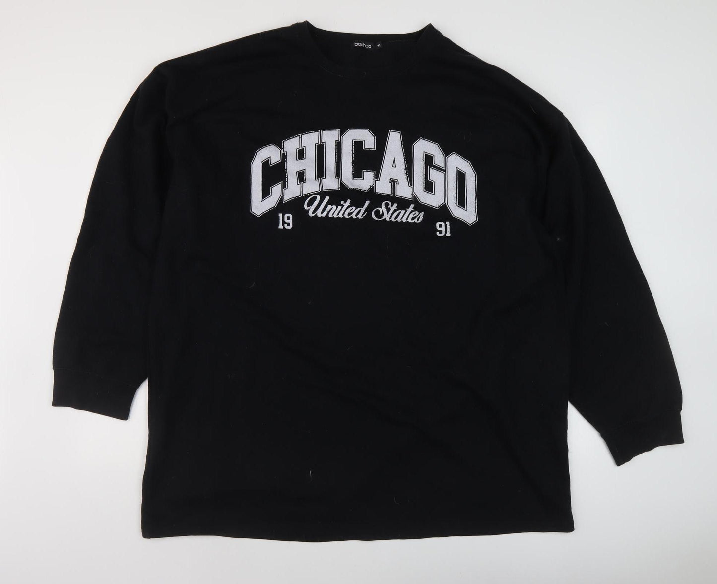 Boohoo Men's XL Black Chicago Graphic Sweatshirt