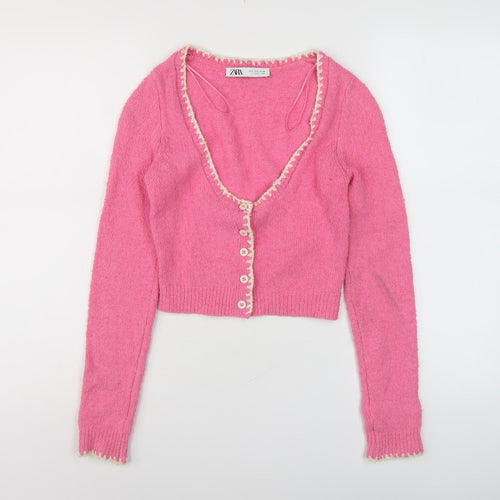 Zara Women's Pink Cardigan, Size S, V-Neck Knit