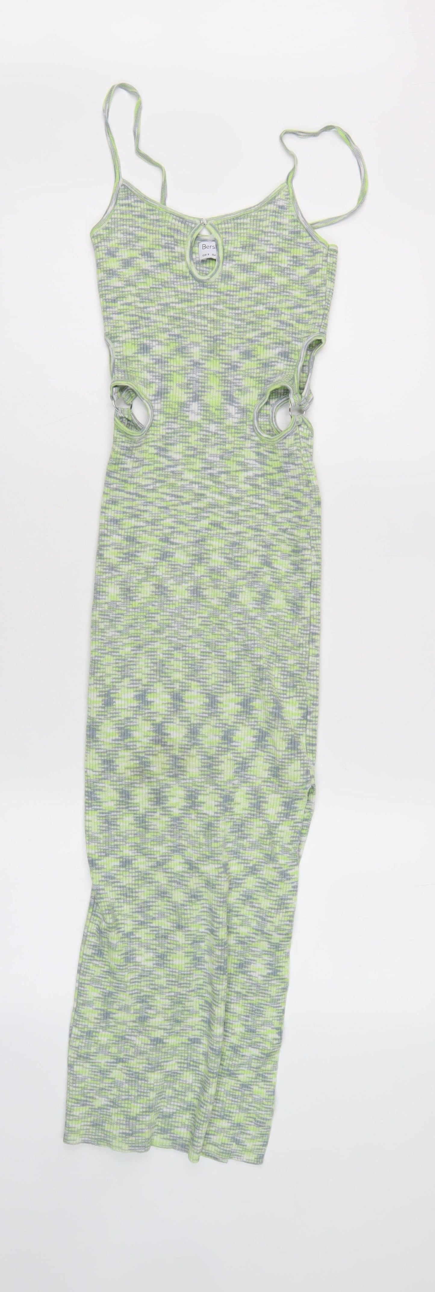 Bershka Women's Green Slip Dress - Size 8, Casual Style