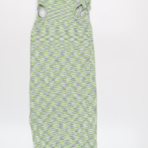 Bershka Women's Green Slip Dress - Size 8, Casual Style