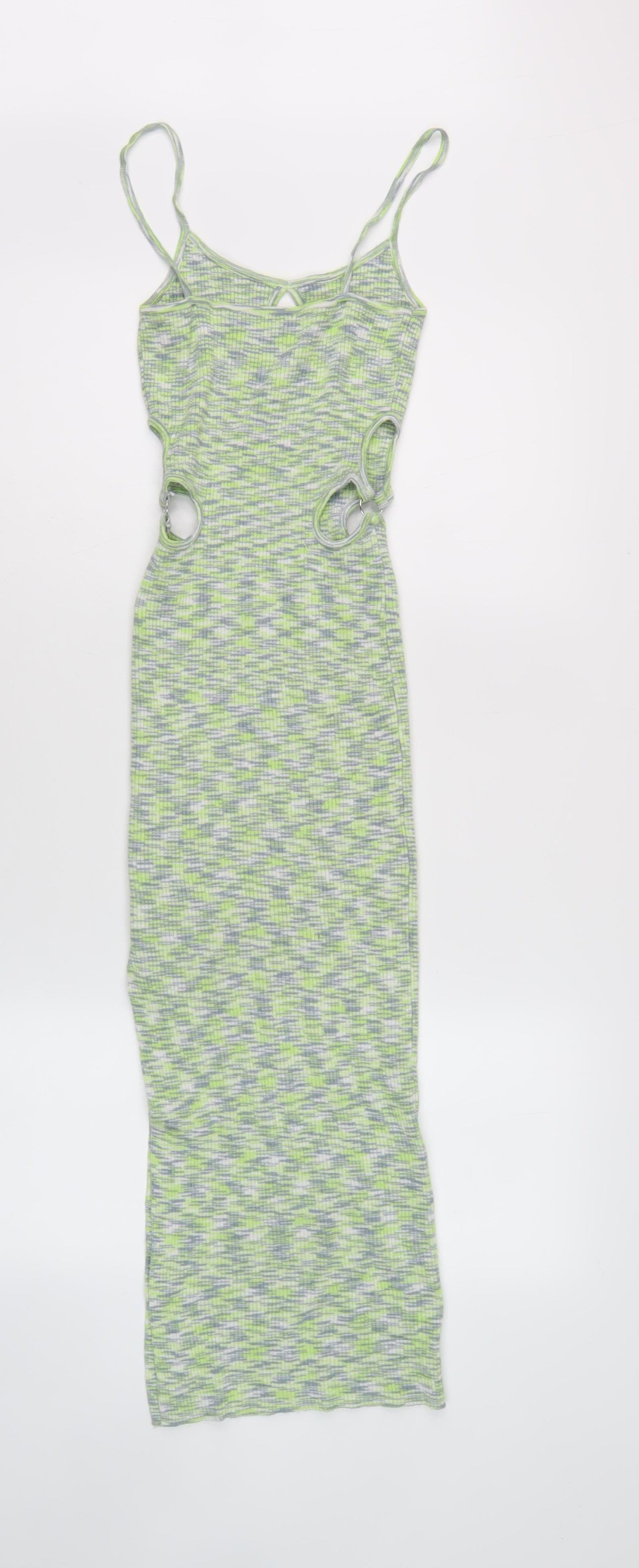 Bershka Women's Green Slip Dress - Size 8, Casual Style