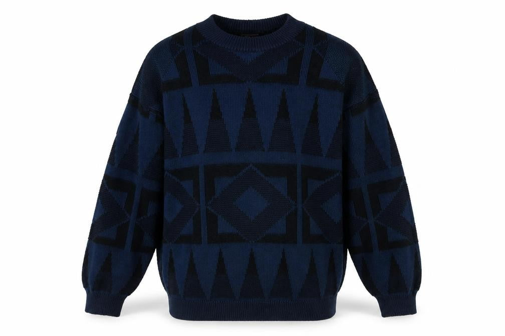 Front view of Generra Collection Men's Blue Geometric Pullover L