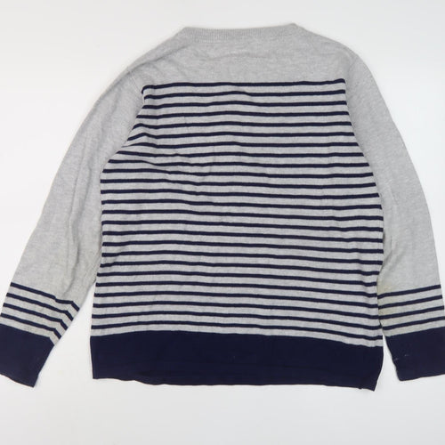 Cotton Traders Women's Grey Striped Pullover Jumper Size 16