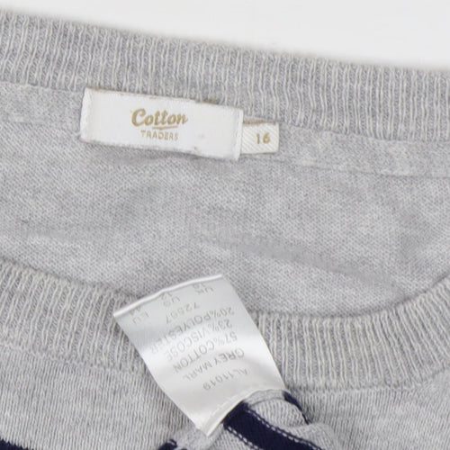 Cotton Traders Women's Grey Striped Pullover Jumper Size 16