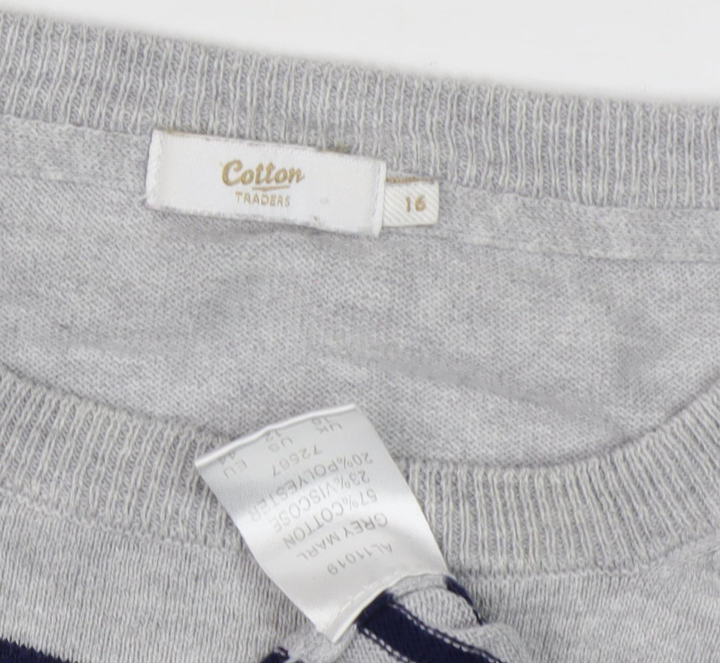 Cotton Traders Women's Grey Striped Pullover Jumper Size 16