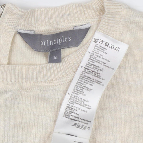 Principles Women Beige Crew Neck Wool Jumper Size 16