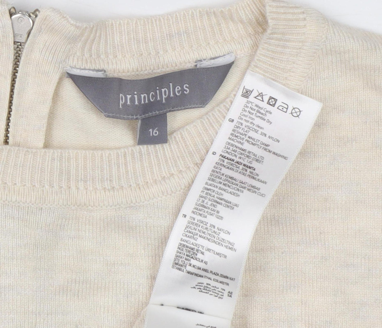 Principles Women Beige Crew Neck Wool Jumper Size 16