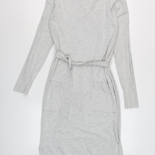 Next Women's Grey Knit Dress V-Neck Size 6