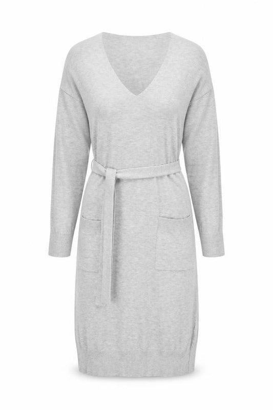 Front view of Next Women's Grey Knit Dress V-Neck, size 6