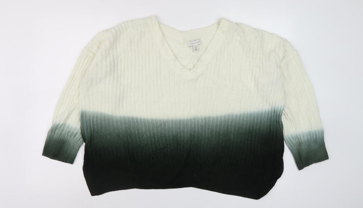 Topshop Women's Ivory Pullover Jumper, UK Size 12, V-Neck