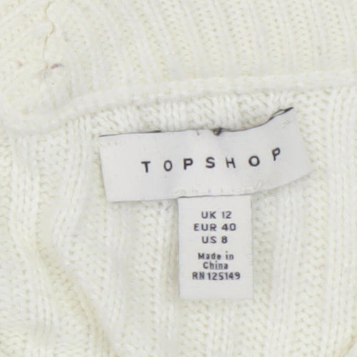 Topshop Women's Ivory Pullover Jumper, UK Size 12, V-Neck