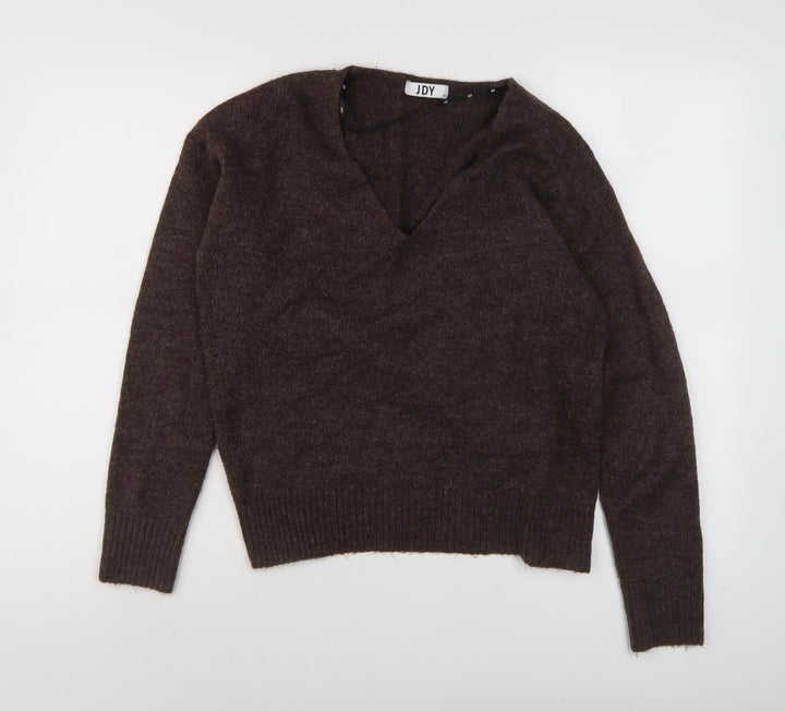 JDY Women's Brown V-Neck Pullover Jumper XS