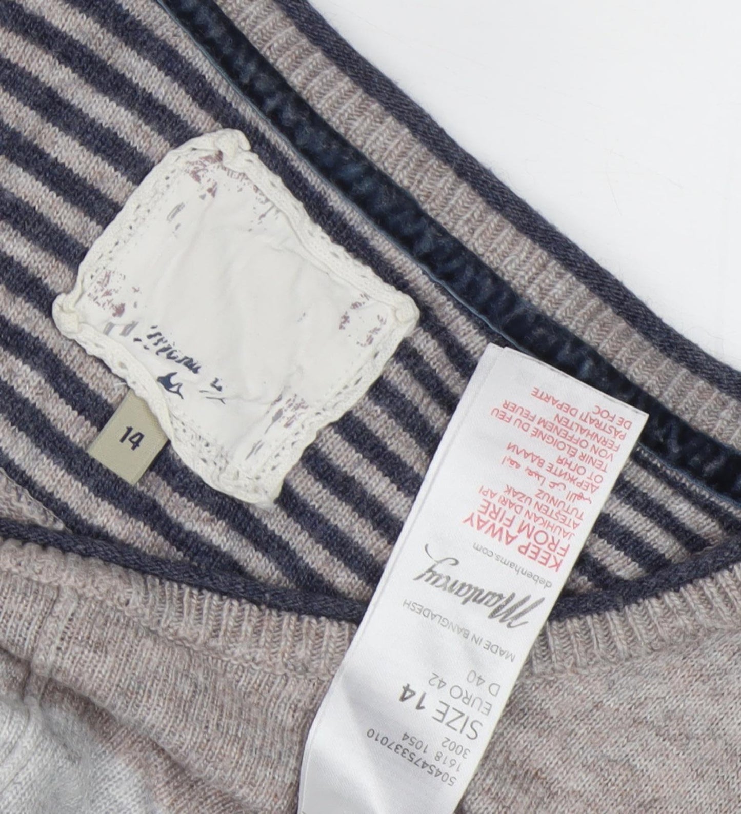 Mullberry Women's Grey Wool Cashmere Pullover Jumper Size 14
