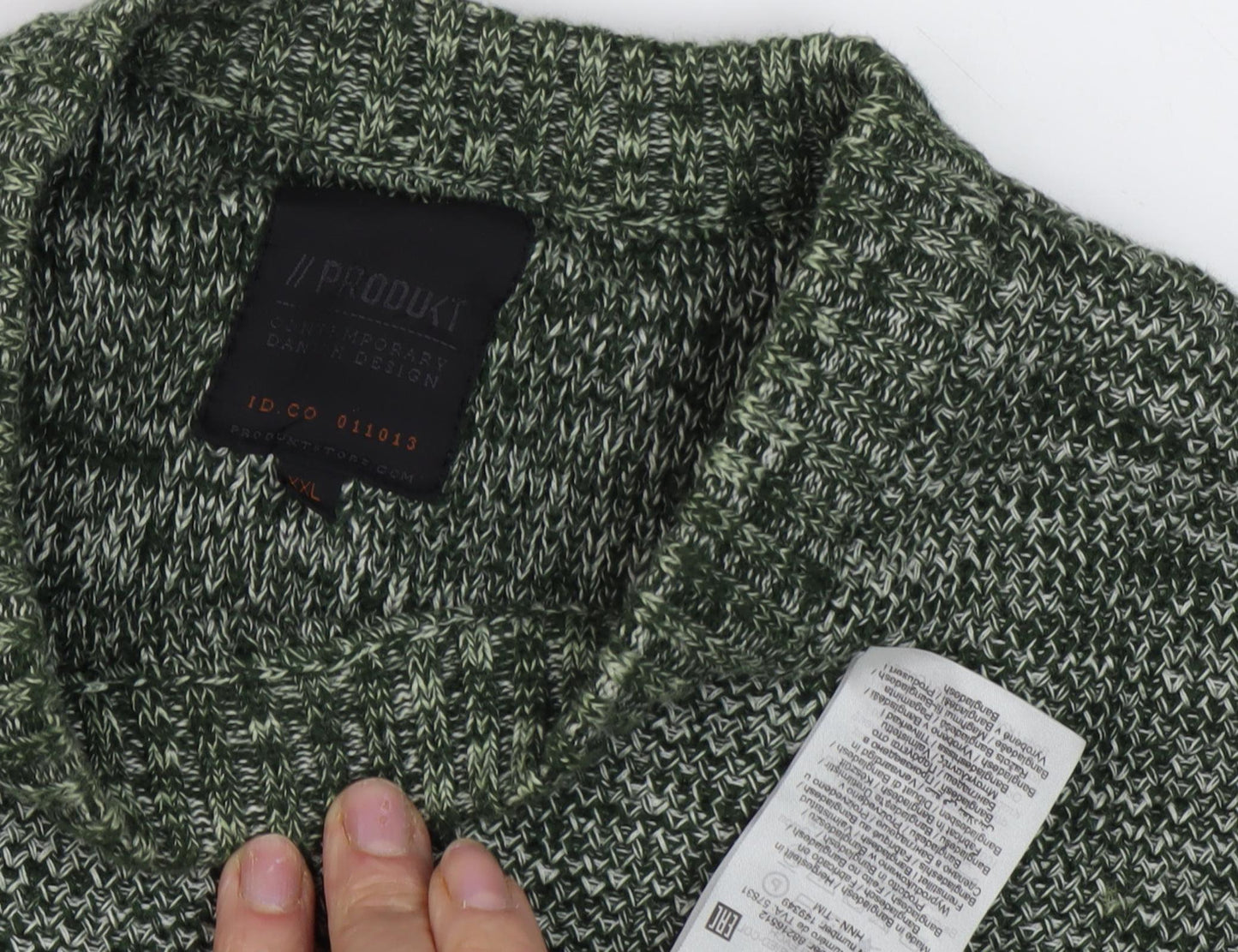 PRODUKT Men's Green Chunky Knit Pullover, 2XL, Crew Neck