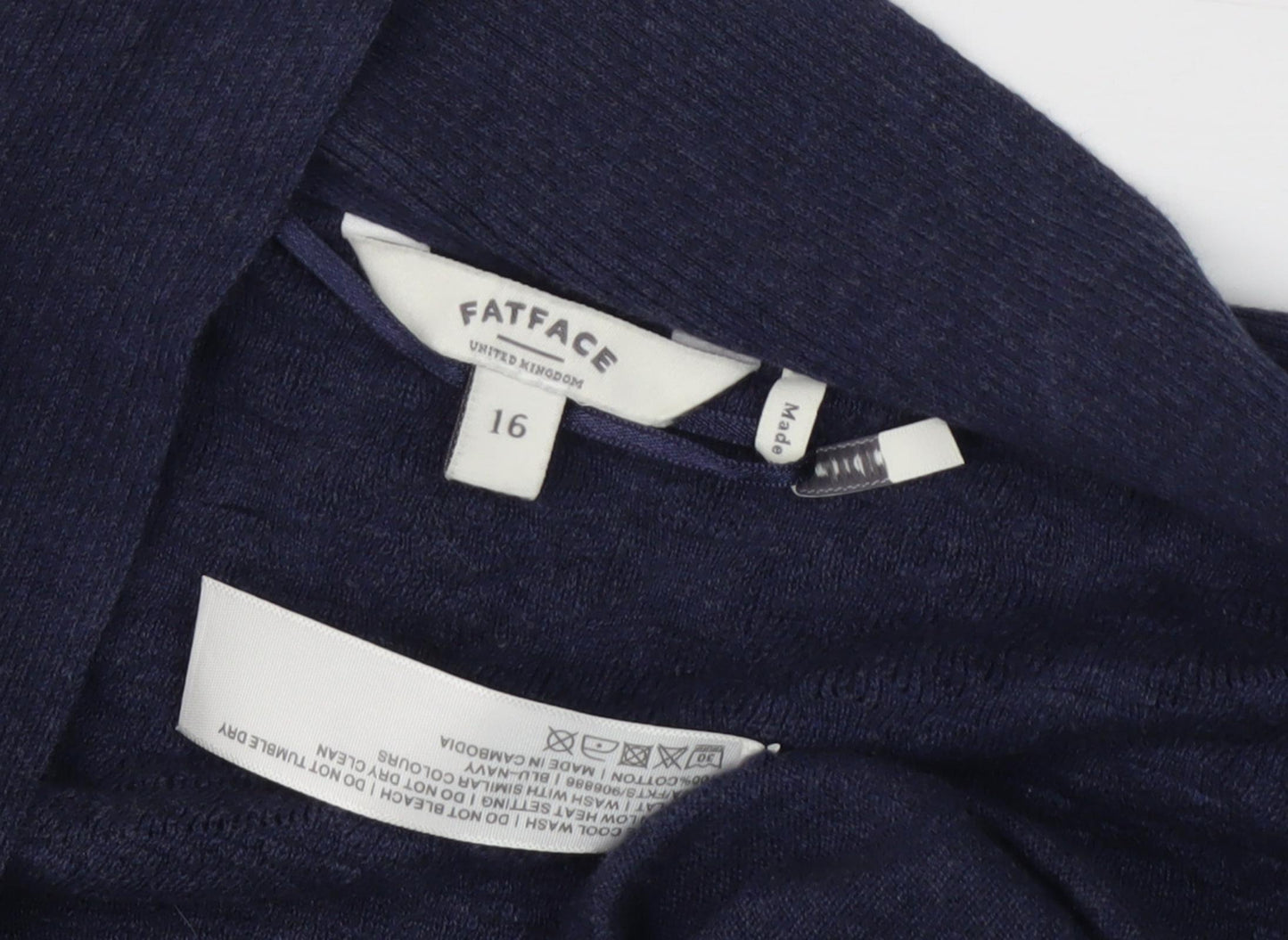 Fatface Women's Blue Cotton Cardigan, Size 16