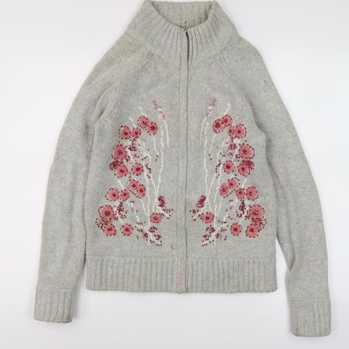 Fat Face Women's Grey Floral Embroidered Jacket Size 12