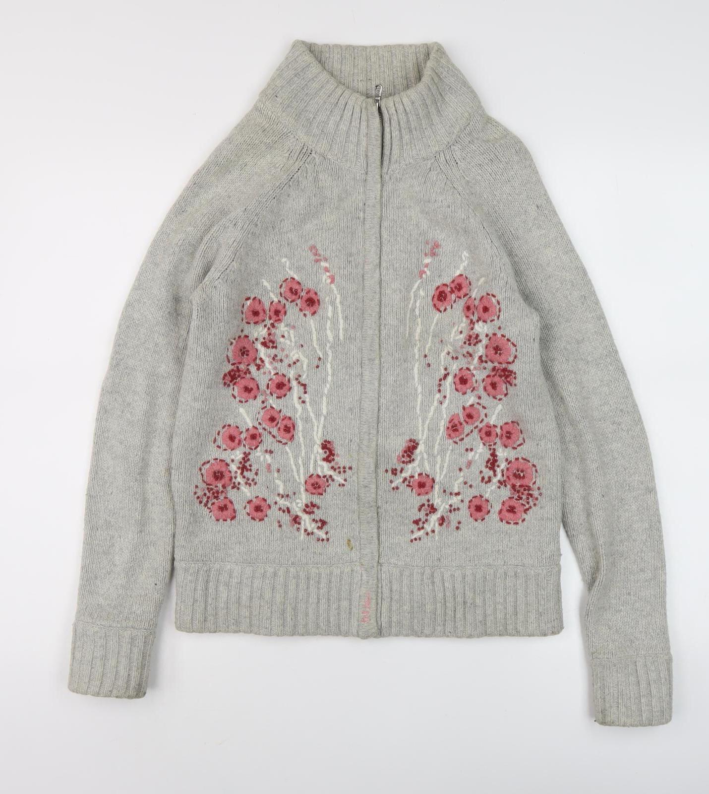 Fat Face Women's Grey Floral Embroidered Jacket Size 12