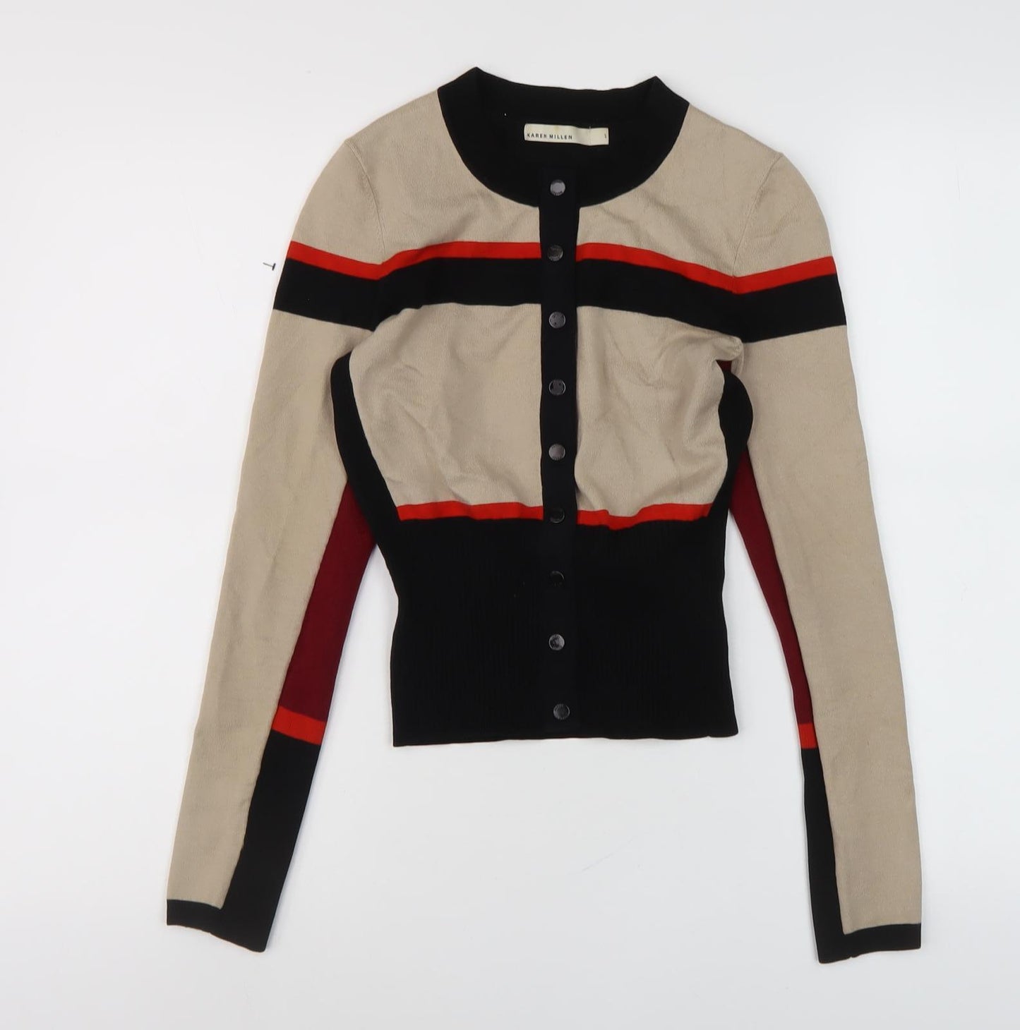 Karen Millen Women Beige Cardigan Round Neck Size 6