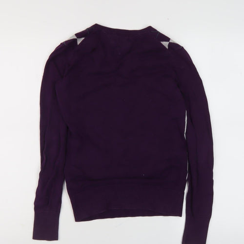 Tommy Hilfiger Women’s Purple Argyle V-Neck Jumper XS