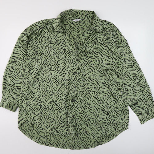 Zara Women's Green Zebra Print Button-Up Shirt L