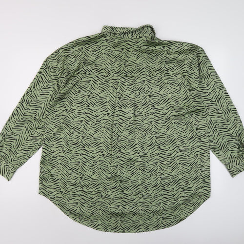 Zara Women's Green Zebra Print Button-Up Shirt L