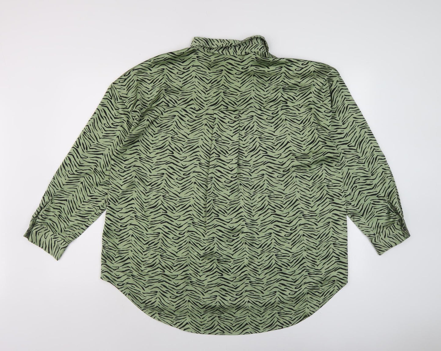 Zara Women's Green Zebra Print Button-Up Shirt L