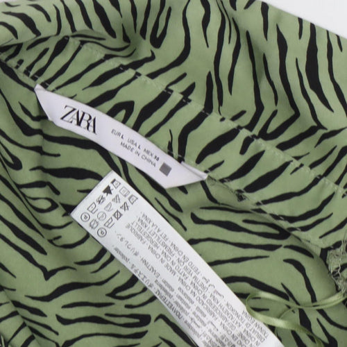 Zara Women's Green Zebra Print Button-Up Shirt L