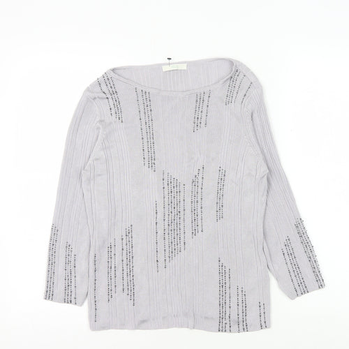 Marks and Spencer Grey Beaded Knit Top Women Size 18