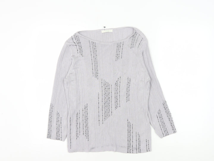Marks and Spencer Grey Beaded Knit Top Women Size 18