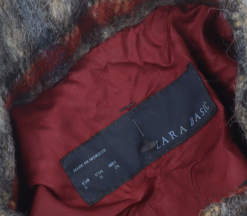 Zara Women's Multicoloured Check Wool Overcoat Size 10