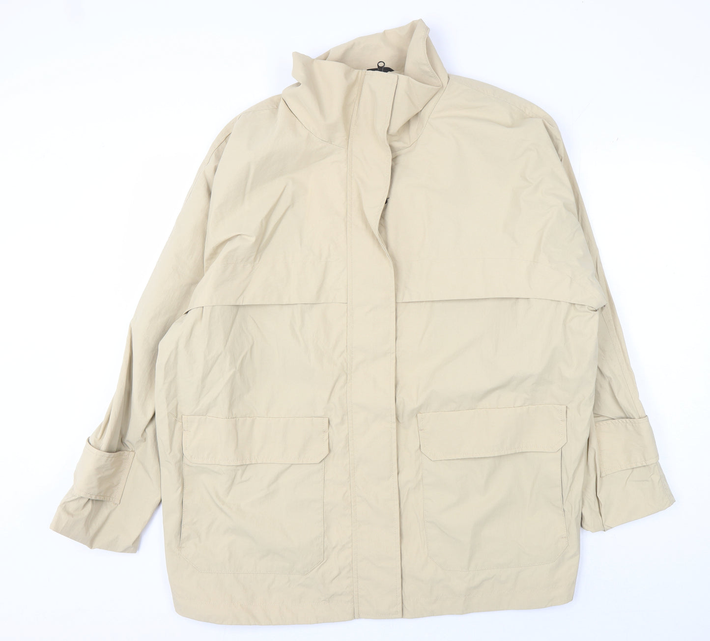 H&M Men's Beige Medium Basic Jacket with Stand-Up Collar