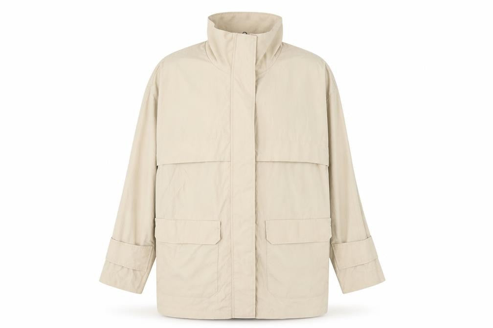 H&M Men's Beige Medium Basic Jacket with Stand-Up Collar