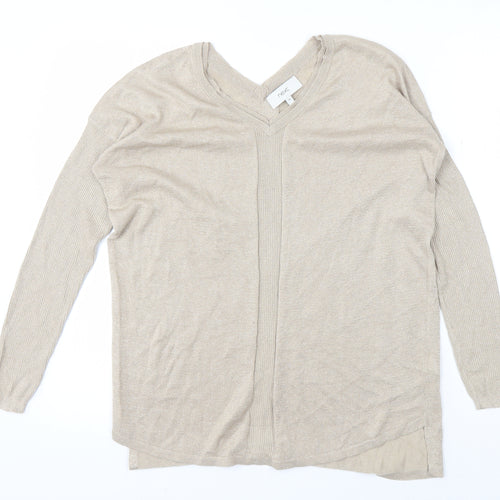 Next Women's Beige V-Neck Jumper Size 10