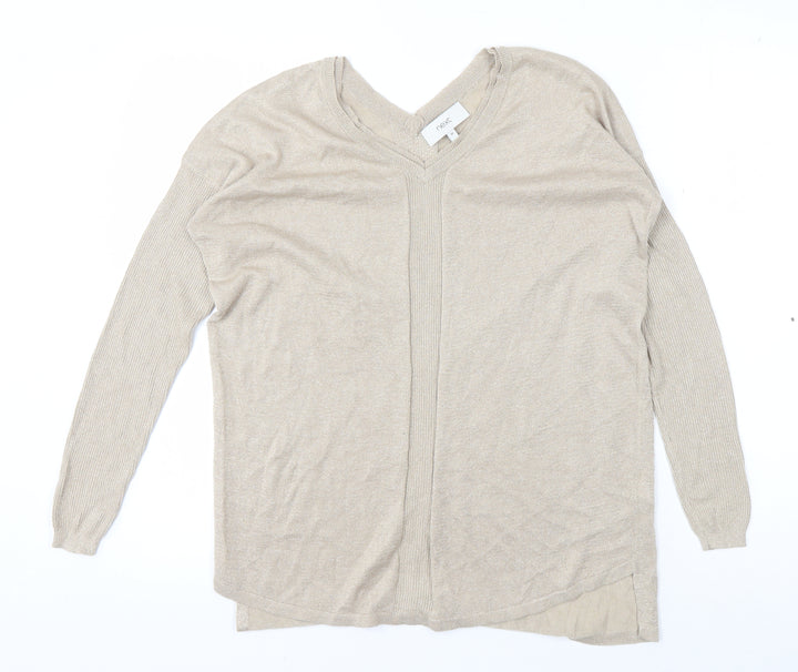 Next Women's Beige V-Neck Jumper Size 10
