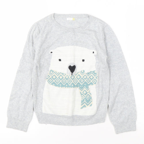 John Lewis Girls Grey Polar Bear Jumper, Size 9 Years