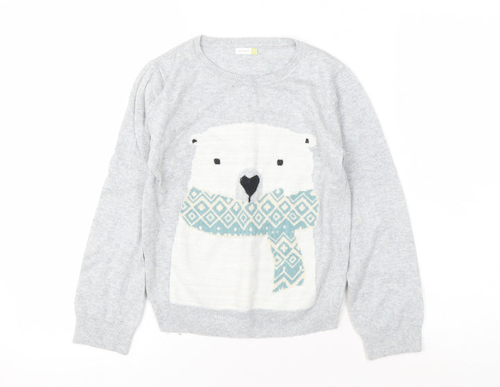 John Lewis Girls Grey Polar Bear Jumper, Size 9 Years