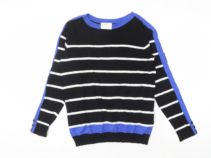 Wallis Women's Black Stripe Pullover Jumper Size 14