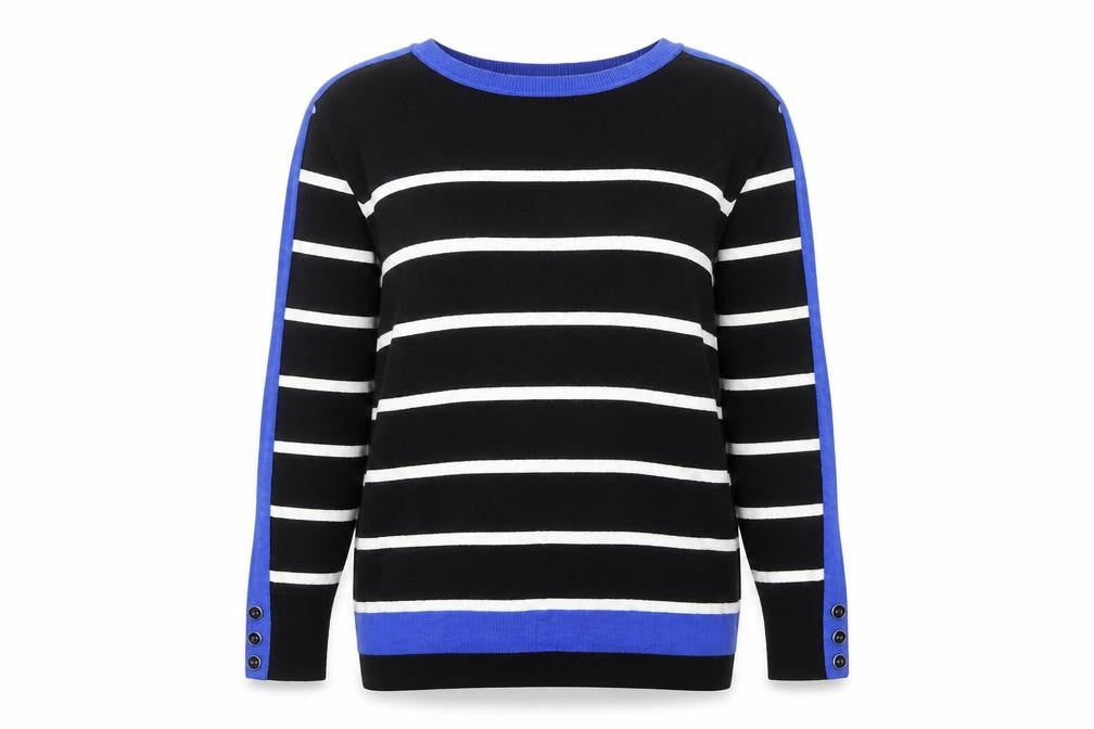 Front view of Wallis Women's Black Stripe jumper, size 14