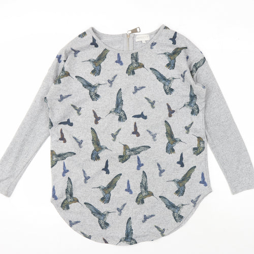 Apricot Women's Grey Bird Print Full Zip Jumper M