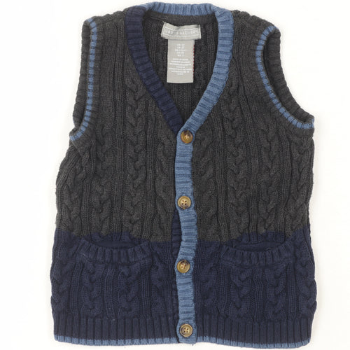 Jarvis Archer Boys Blue Grey Vest 12-24 Months Knit Casual