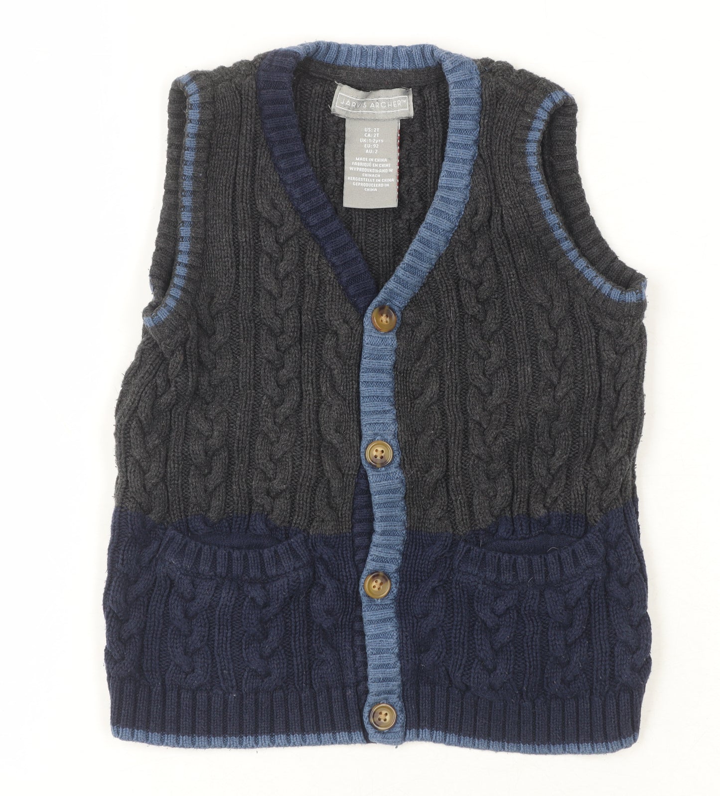 Jarvis Archer Boys Blue Grey Vest 12-24 Months Knit Casual