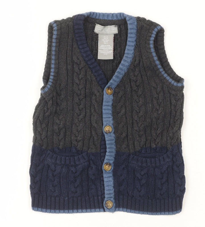 Jarvis Archer Boys Blue Grey Vest 12-24 Months Knit Casual