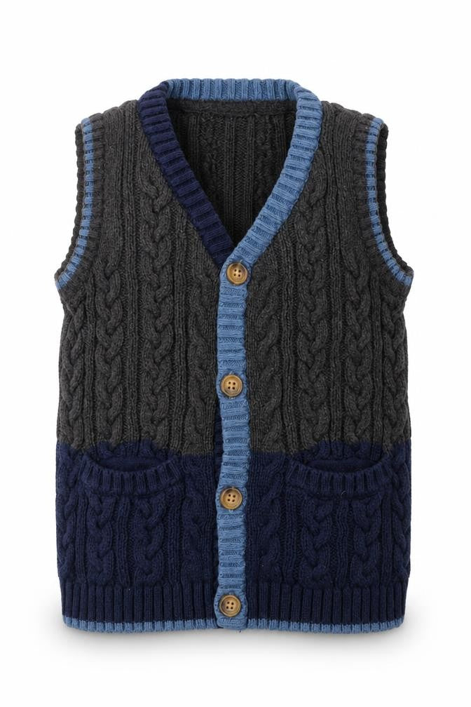 Jarvis Archer Boys Blue Grey Vest 12-24 Months Knit Casual